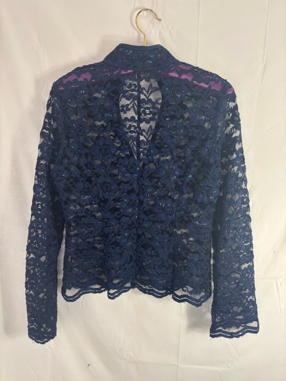 Lace Beaded Long Flare Sleeve Witchy Whimsigoth Sheer Button Up Blouse Size L - Picture 2 of 16